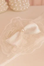 Premıum Kız Bebek Fiyonk Detaylı Parlak Incili Patik Bandana Set - Hediyelik Patik Lüx Cırtcıtlı 0-6 ay - Görsel 5