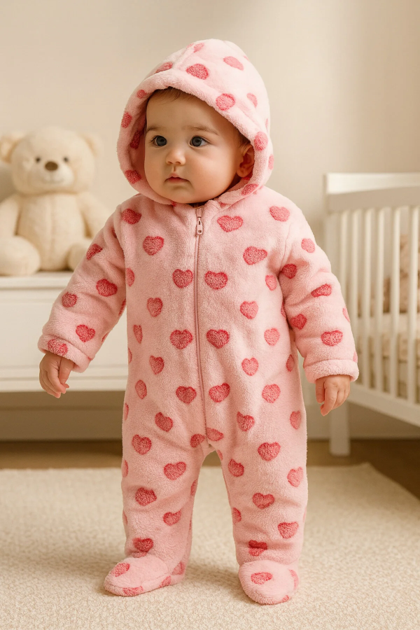 PREMIUM KIZ BEBEK KALP DESENLİ PELUŞ TULUM