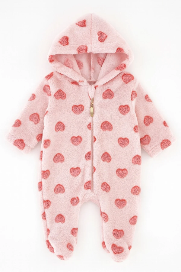 PREMIUM KIZ BEBEK KALP DESENLİ PELUŞ TULUM - Görsel 5