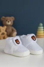 Premıum Peluş Ayıcık Detaylı Yumuşak Taban Erkek Bebek Ayakkabı-Bebek patik - Görsel 4