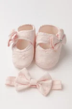 Premıum Pembe Dantel detaylı Bebek Patik-Bandana set  0-6 ay - Görsel 3