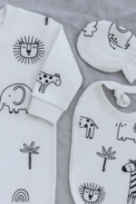5’li Animal desenli Bebek Hastane Çıkışı Seti (Battaniyeli) – %100 Organik Pamuk - Görsel 4