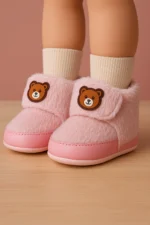 Premıum Peluş Ayıcık Detaylı Yumuşak Taban Kız Bebek Ayakkabı-Bebek patik