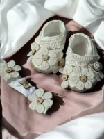 Ayıcık Detaylı Kız Bebek Bant Patik Set - Görsel 3