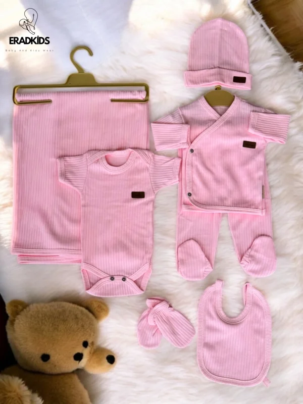 7'li Pembe Organik Pamuk  Bebek Hastane Çıkışı Seti (Battaniyeli) – %100 Organik Pamuk