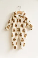 Ayıcık Kapüşonlu Peluş Bebek Tulum - Görsel 3