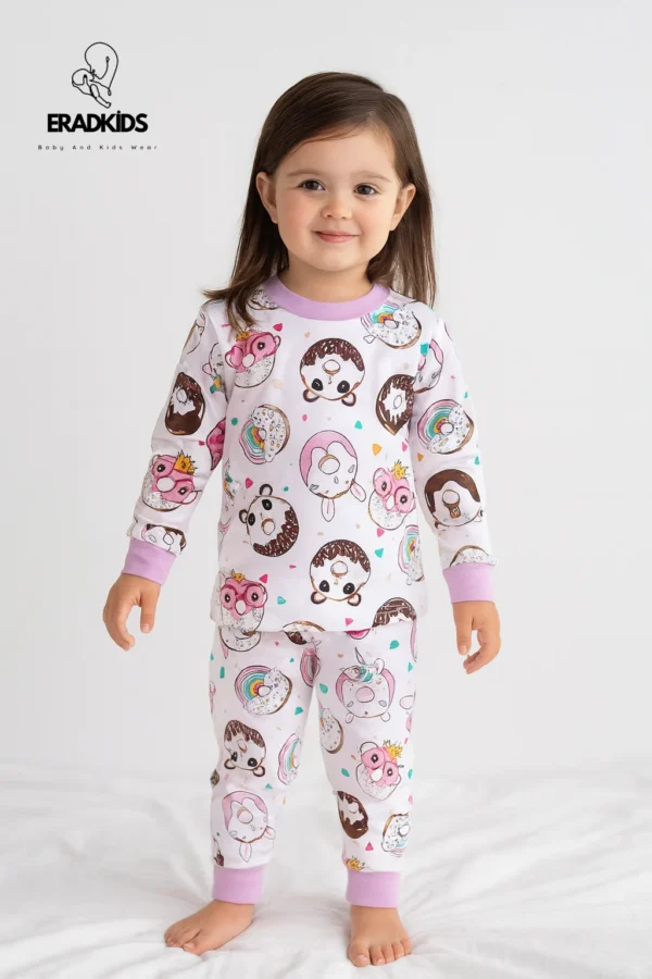 Organik Donut Desenli Kız Çocuk Pijama Takımı