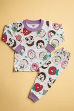 Organik Donut Desenli Kız Çocuk Pijama Takımı - Görsel 3
