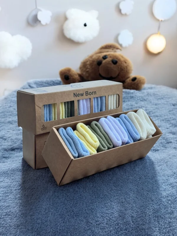 Organik Pamuk Erkek Bebek 6'lı Kutulu Premium Yeni Doğan Bebek Çorabı