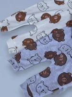 2'li Ayıcık Desenli Organik Pamuk Fitilli Zıbın - Görsel 3