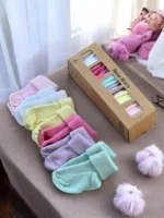 Organik Pamuk Kız Bebek 6'lı Kutulu Premium Yeni Doğan Bebek Çorabı - Görsel 2