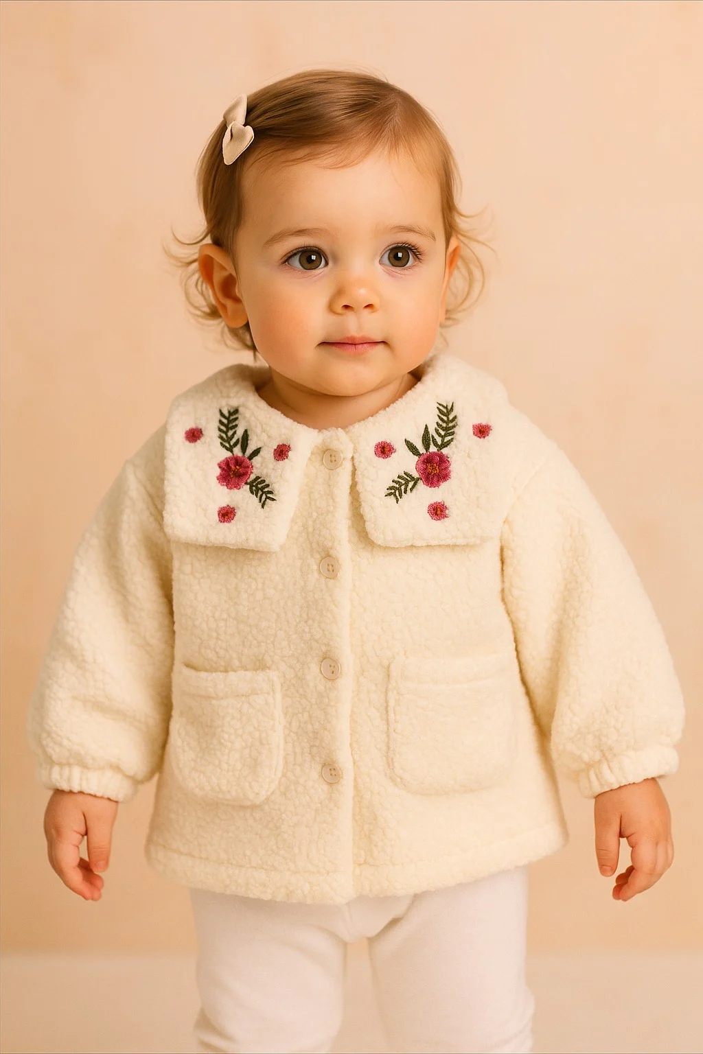 0094702C-12E9-411D-B8E7-5EE7599BCC2B Kız Bebek Çiçek İşlemeli Peluş Ceket – Yumuşak Dokulu, Sıcak Tutan - Görsel 1