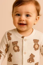 Organik Pamuk Ultra Soft Ayıcık Desenli Çıtçıtlı Bebek Tulum 0-3 Ay - Görsel 2