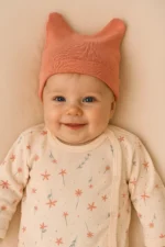 Organik Pamuk Bebek 3’lü Soft Çiçekli Takım– Üst + Patikli Alt + Kulaklı Bere (0-6 Ay) - Görsel 3