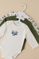 Panda Temalı Organik Pamuk Erkek bebek 3'lü body zıbın set - Görsel 2