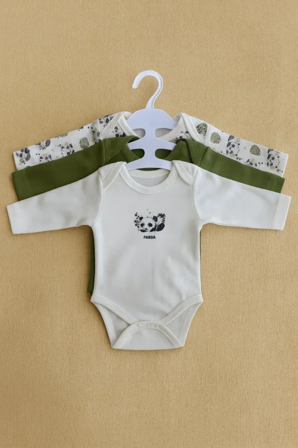 Panda Temalı Organik Pamuk Erkek bebek 3'lü body zıbın set