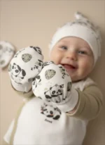 %100 Pamuk Panda Desenli 5’li 0-3 Ay Hastane Çıkışı Seti – Erkek Bebek (KUTULU) - Görsel 3