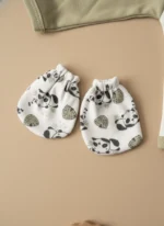 %100 Pamuk Panda Desenli 5’li 0-3 Ay Hastane Çıkışı Seti – Erkek Bebek (KUTULU) - Görsel 3