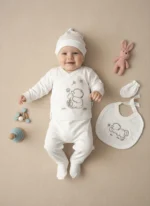 %100 Pamuk Animal Desenli 5’li 0-3 Ay Hastane Çıkışı Seti – Unisex (KUTULU) - Görsel 2