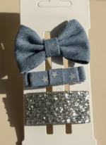 Lunaxy Denim & Işıltı 3’lü Kız Çocuk Klips Toka Seti
