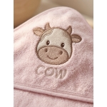 Organik Pamuk Pembe Cow Nakışlı Kapüşonlu Bebek Havlu & Kese Seti (0-12 Ay) - Görsel 3