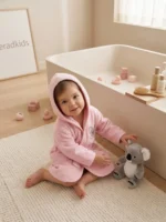 %100 Organik Pamuk Pembe Koala Detaylı Kapüşonlu Çocuk Bornoz – Premium Yumuşak ve Yüksek Emici - Görsel 2